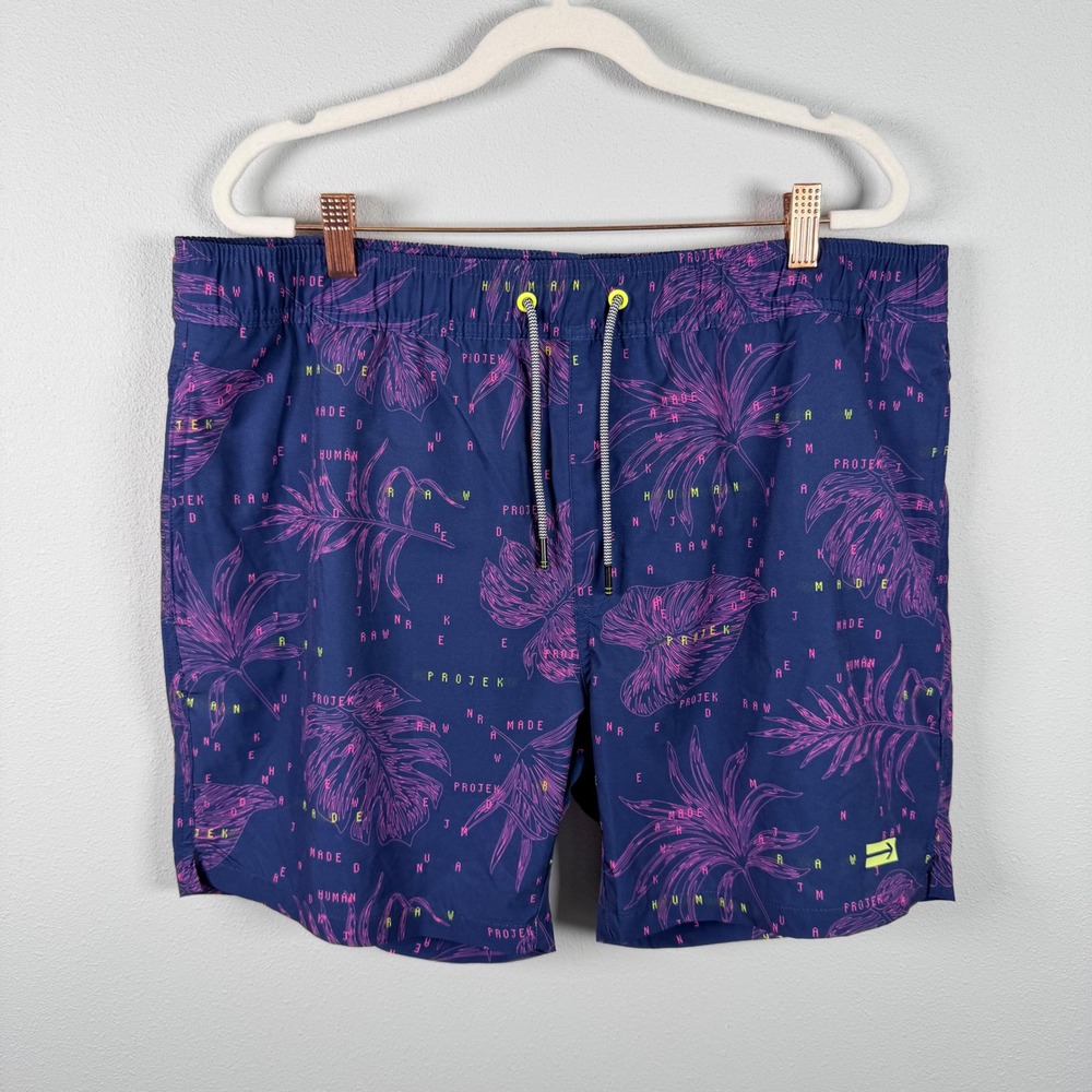 Projek Raw Performance Mens Swim Trunks XL Navy Pink Tropical Leaf PPS22609